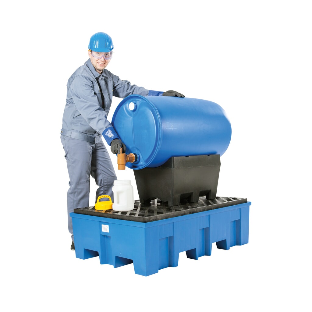 Zdjęcie produktu nr 3: Wanna ociekowa asecos® z PE z kieszeniami na widły, 2 x 200 litrów, wys. x szer. x gł. 350 x 865 x 1245 mm, ruszt kratowy z PE