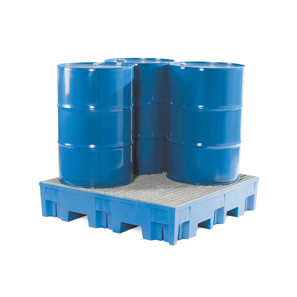 Wanna ociekowa asecos® z PE z kieszeniami na widły, 4 x 200 litrów, wys. x szer. x gł. 275 x 1 235 x 1235 mm, ruszt kratowy ocynkowany Zdjęcie produktu: Wanna ociekowa asecos® z PE z kieszeniami na widły, 4 x 200 litrów, wys. x szer. x gł. 275 x 1 235 x 1235 mm, ruszt kratowy ocynkowany