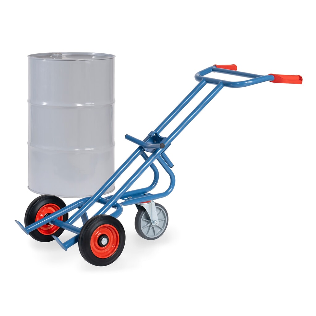 Zdjęcie produktu: Wózek do beczek fetra®, udźwig 300 kg, z rolką podporową, ogumienie z pełnej gumy