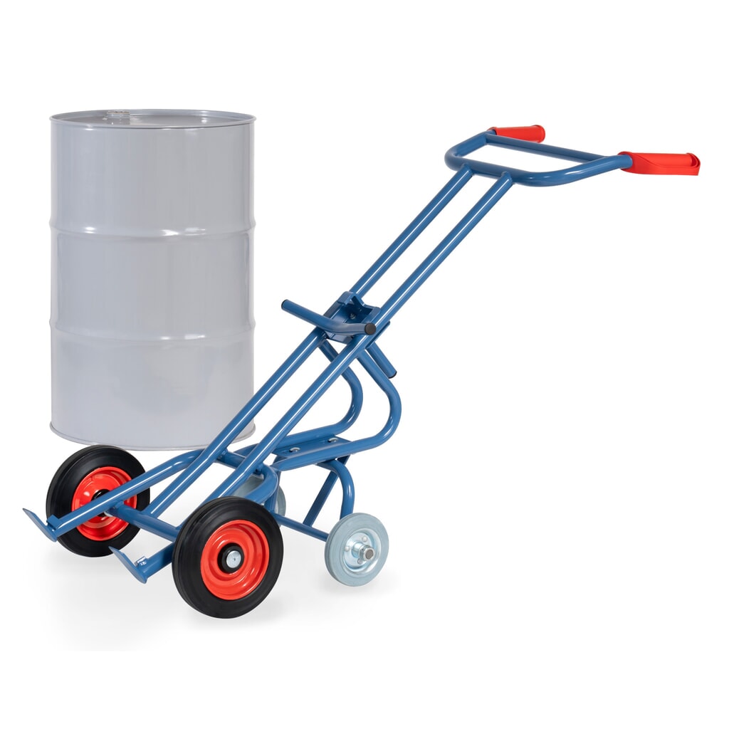 Wózek do beczek fetra®, udźwig 300 kg, z 2 rolkami podporowymi, ogumienie z pełnej gumy Zdjęcie produktu: Wózek do beczek fetra®, udźwig 300 kg, z 2 rolkami podporowymi, ogumienie z pełnej gumy