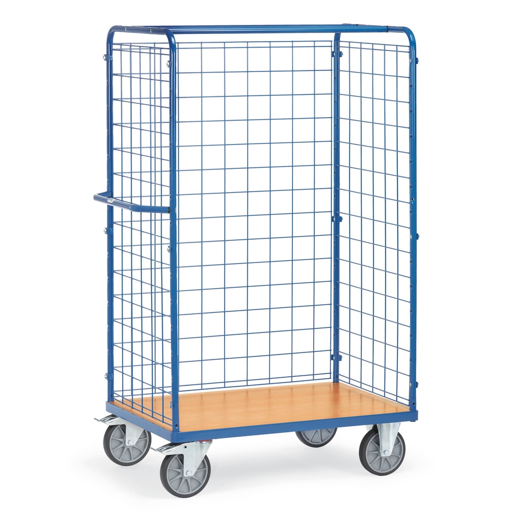 Zdjęcie produktu nr 1: Wózek do paczek fetra®, 3-stronny ze ścianą kratową, powierzchnia ładunkowa szer. x gł. 1200 x 800 mm, wysokość 1800 mm