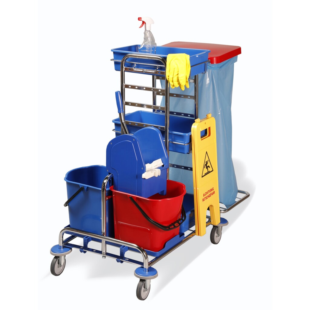 Wózek do sprzątania Universal I, chromowany, 2 x 15 l, prasa do mopa Zdjęcie produktu: Wózek do sprzątania Universal I, chromowany, 2 x 15 l, prasa do mopa