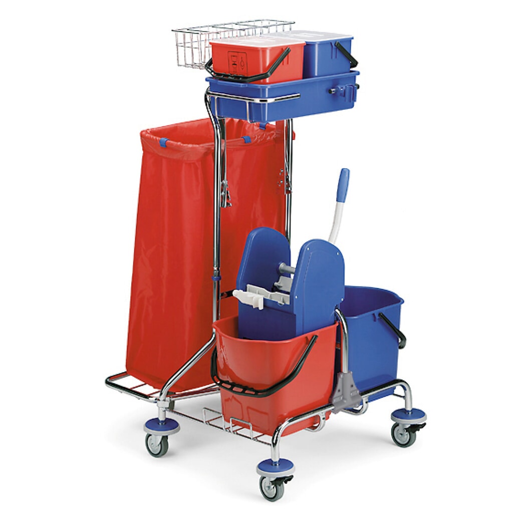 Zdjęcie produktu: Wózek do sprzątania Universal IV chromowany, 2 x 15 l z prasą do mopa + 2 x 6 litrów