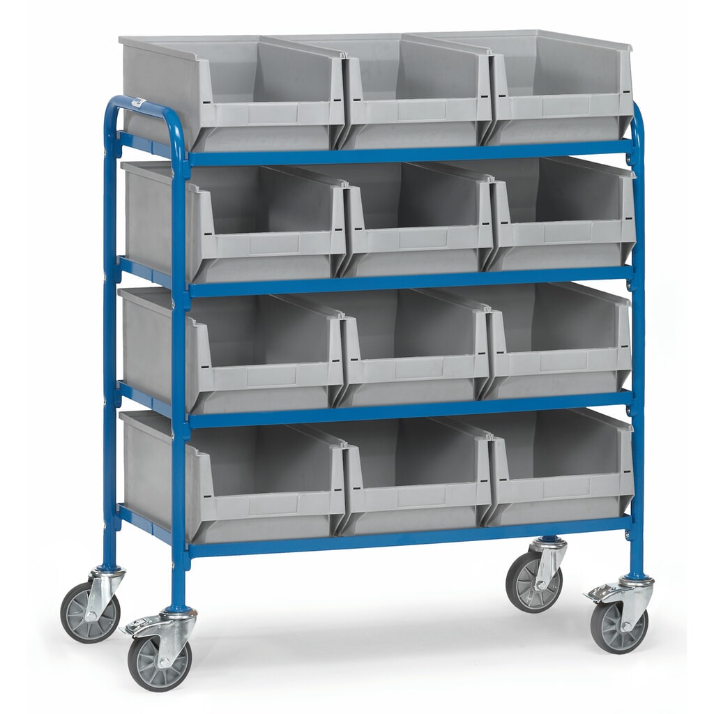 Wózek dostawiany z pojemnikami z otwartym frontem fetra®, powierzchnia ładunkowa 940 x 470 mm Zdjęcie produktu: Wózek dostawiany z pojemnikami z otwartym frontem fetra®, powierzchnia ładunkowa 940 x 470 mm