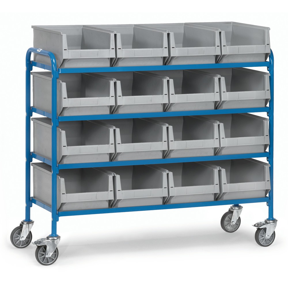 Obraz produktu: Wózek dostawiany z pojemnikami z otwartym frontem fetra®, powierzchnia ładunkowa 1250 x 470 mm