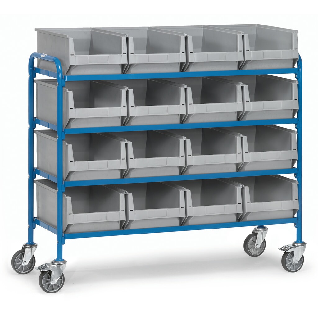 Zdjęcie produktu: Wózek dostawiany z pojemnikami z otwartym frontem fetra®, powierzchnia ładunkowa 1250 x 470 mm