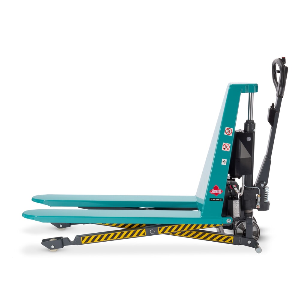 Zdjęcie produktu nr 13: Wózek paletowy z podnośnikiem nożycowym Ameise® PTM 1.0 elektrohydrauliczny, udźwig 1000 kg, długość wideł 1150 mm, poliuretan/nylon