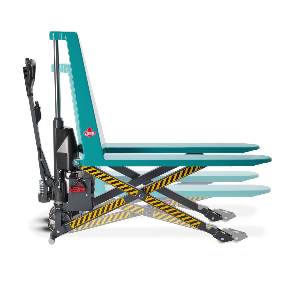 Wózek paletowy z podnośnikiem nożycowym Ameise® PTM 1.0 elektrohydrauliczny, udźwig 1000 kg, długość wideł 1150 mm, poliuretan/nylon Zdjęcie produktu: Wózek paletowy z podnośnikiem nożycowym Ameise® PTM 1.0 elektrohydrauliczny, udźwig 1000 kg, długość wideł 1150 mm, poliuretan/nylon