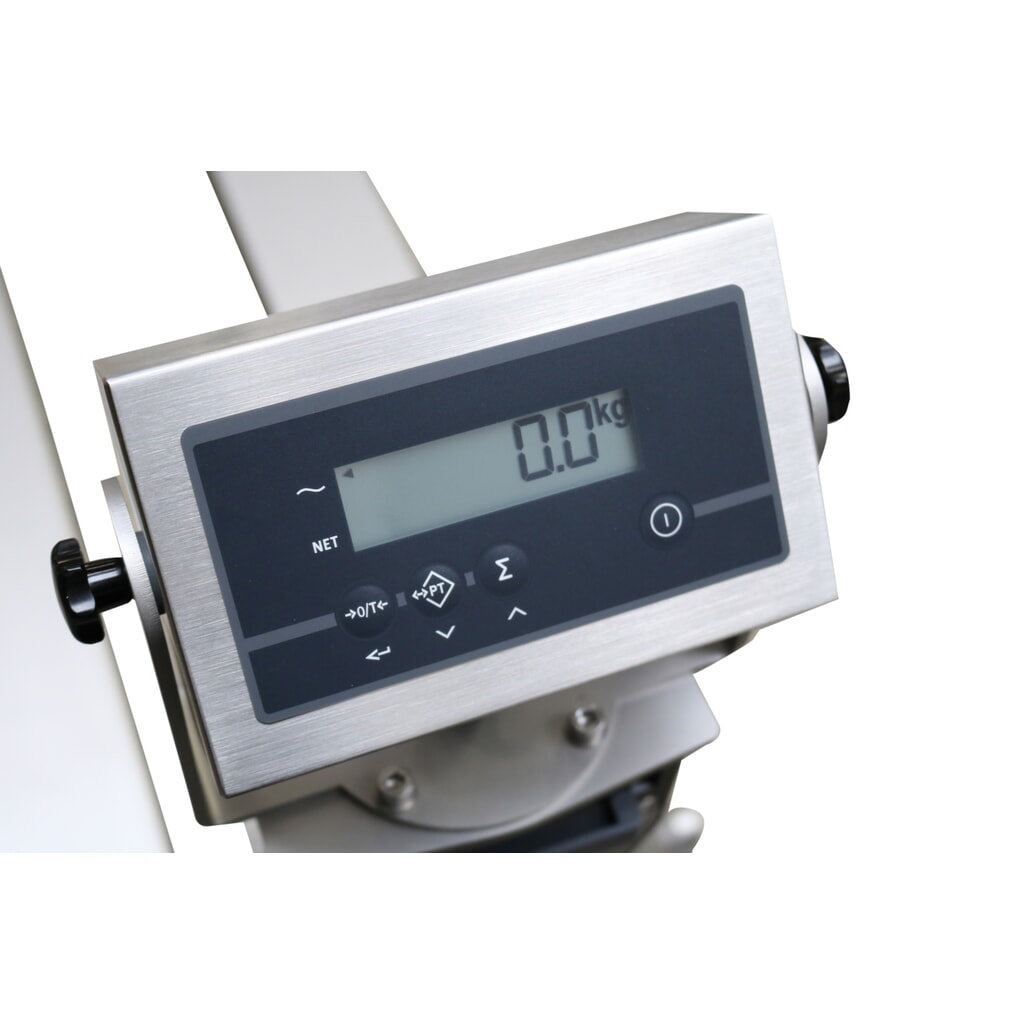 Wózek paletowy INOX PRO z wagą ze stali nierdzewnej i wskazaniem wielozakresowym, udźwig 2000 kg, długość wideł 1150 mm, poliamid, rolki tandemowe Zdjęcie produktu nr 2: Wózek paletowy INOX PRO z wagą ze stali nierdzewnej i wskazaniem wielozakresowym, udźwig 2000 kg, długość wideł 1150 mm, poliamid, rolki tandemowe