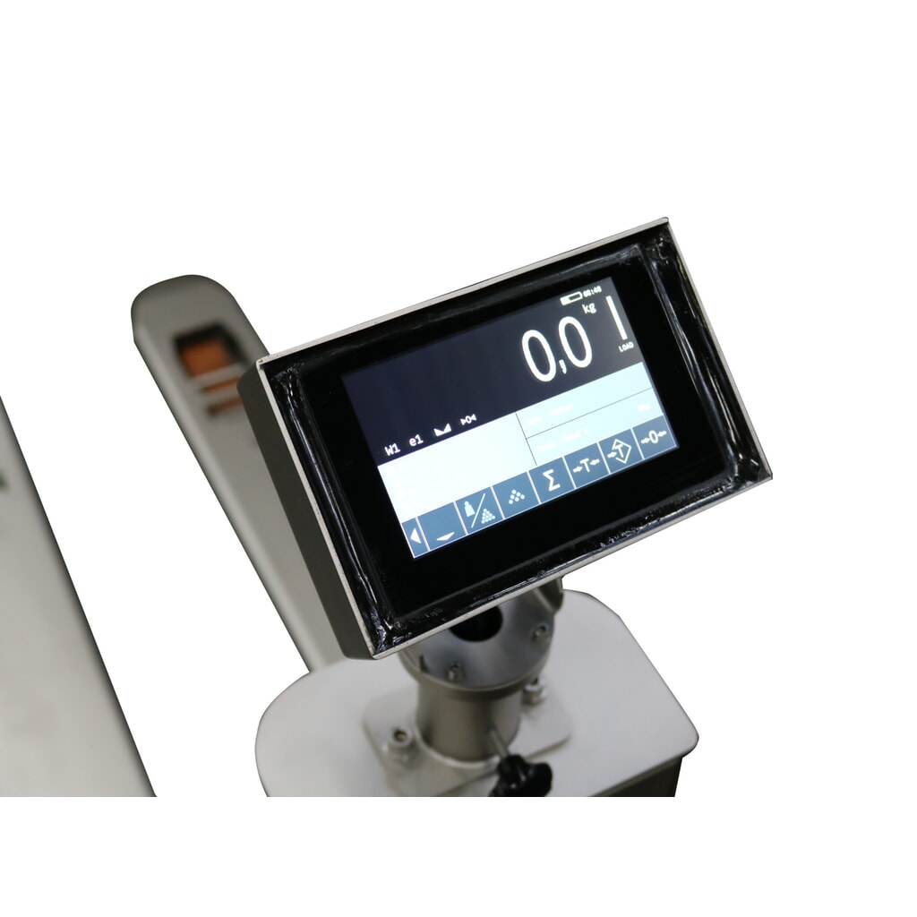 Wózek paletowy INOX PRO z wagą ze stali nierdzewnej i wskazaniem wielozakresowym Touch, udźwig 2000 kg, długość wideł 1150 mm, poliamid, rolki tandemowe Zdjęcie produktu nr 2: Wózek paletowy INOX PRO z wagą ze stali nierdzewnej i wskazaniem wielozakresowym Touch, udźwig 2000 kg, długość wideł 1150 mm, poliamid, rolki tandemowe
