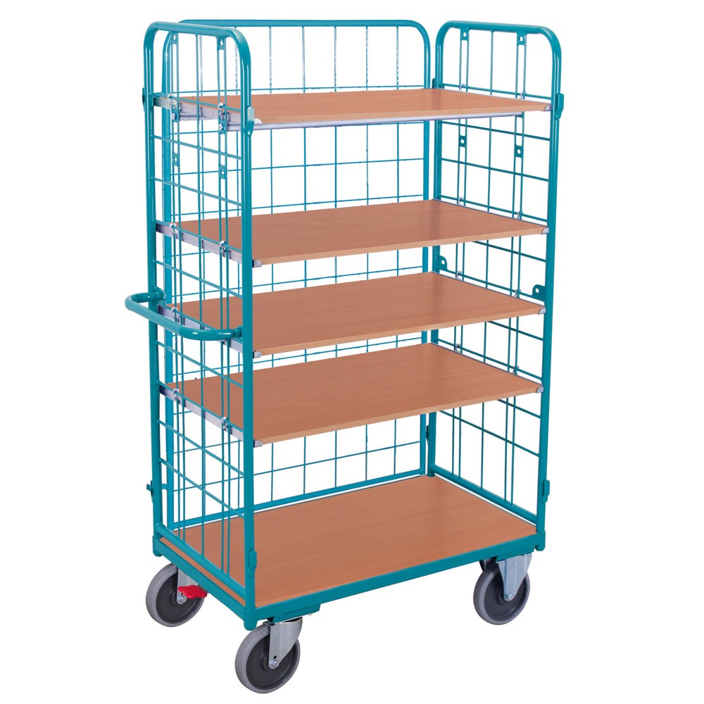 Zdjęcie produktu nr 1: Wózek piętrowy Ameise®, z kratą drucianą, otwarty z 3 stron, 5 pięter o wymiarach 1000 × 700 mm