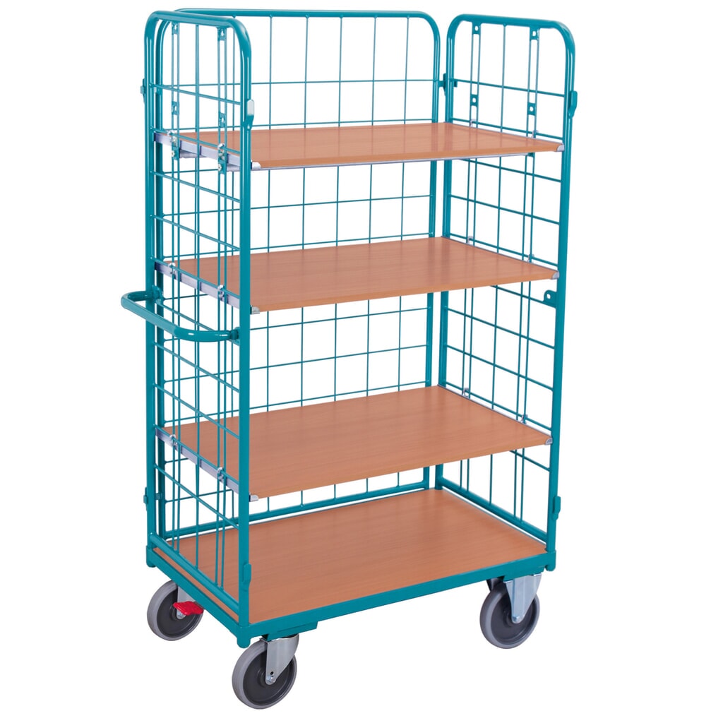 Zdjęcie produktu: Wózek piętrowy Ameise®, z kratą drucianą, otwarty z 3 stron, 4 piętra o wymiarach 1000 × 600 mm