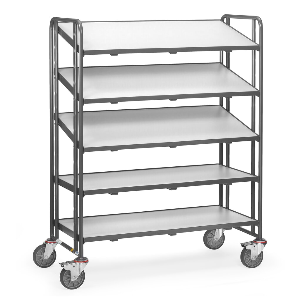 Wózek piętrowy do pojemników Euro ESD fetra®, udźwig 250 kg, 3 powierzchnie ładunkowe o wymiarach 610 x 1240 mm, z półkami Zdjęcie produktu nr 1: Wózek piętrowy do pojemników Euro ESD fetra®, udźwig 250 kg, 3 powierzchnie ładunkowe o wymiarach 610 x 1240 mm, z półkami