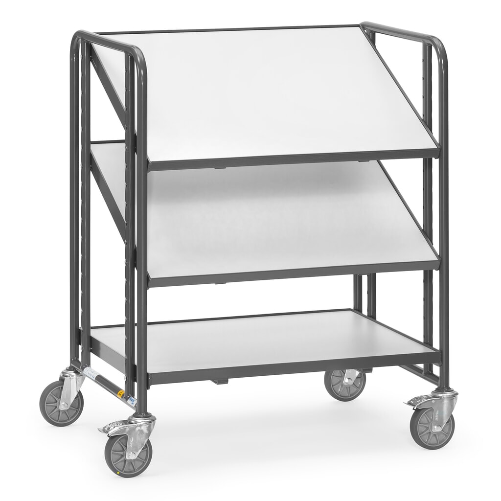 Wózek piętrowy do pojemników Euro ESD fetra®, udźwig 250 kg, 3 powierzchnie ładunkowe o wymiarach 610 x 820 mm, z półkami Zdjęcie produktu nr 1: Wózek piętrowy do pojemników Euro ESD fetra®, udźwig 250 kg, 3 powierzchnie ładunkowe o wymiarach 610 x 820 mm, z półkami