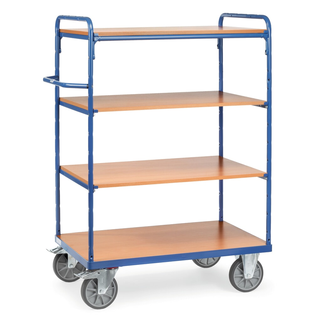 Wózek piętrowy fetra®, z drewnianymi półkami, 4 poziomy po 1 000 x 600 mm, wysokość 1 552 mm Zdjęcie produktu: Wózek piętrowy fetra®, z drewnianymi półkami, 4 poziomy po 1 000 x 600 mm, wysokość 1 552 mm