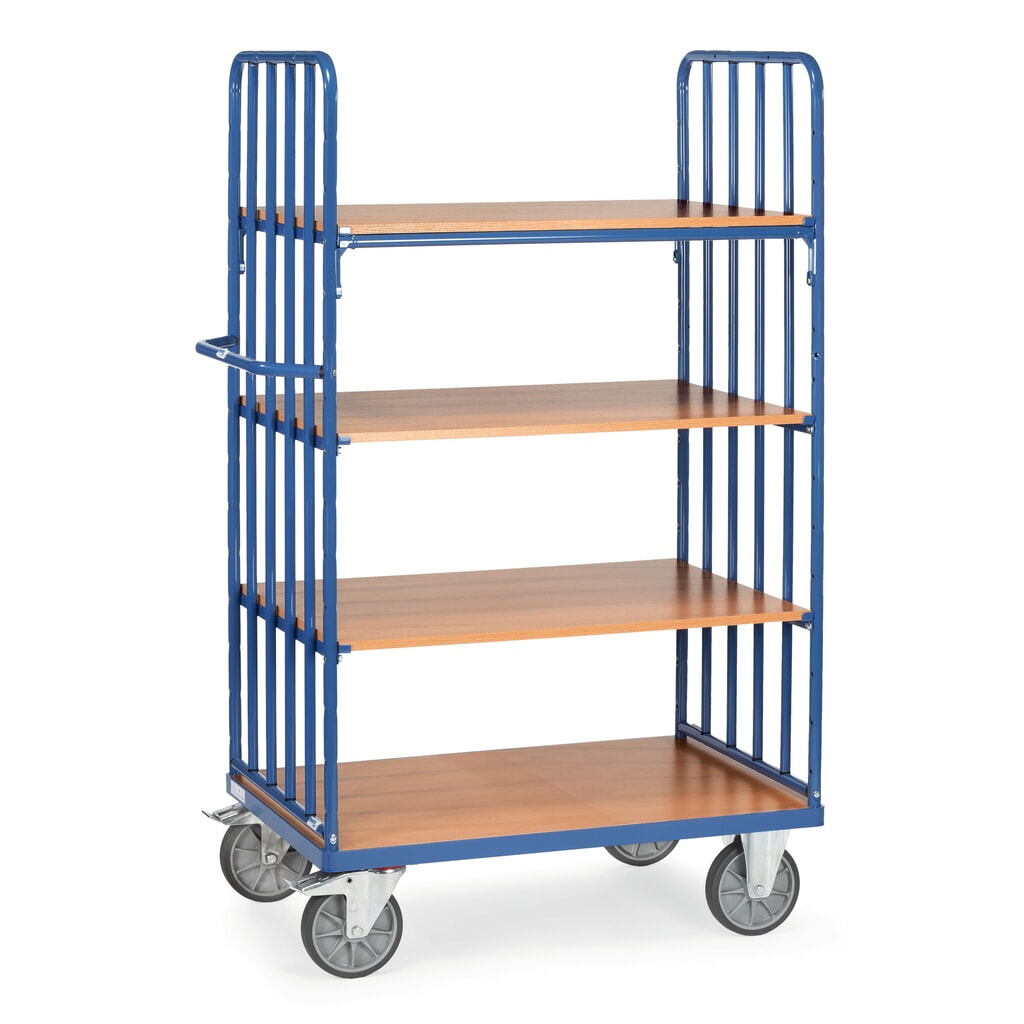 Zdjęcie produktu nr 1: Wózek piętrowy fetra® z pionowymi podporami rurowymi, 2 ściany, 4 poz. po 1000 × 700 mm