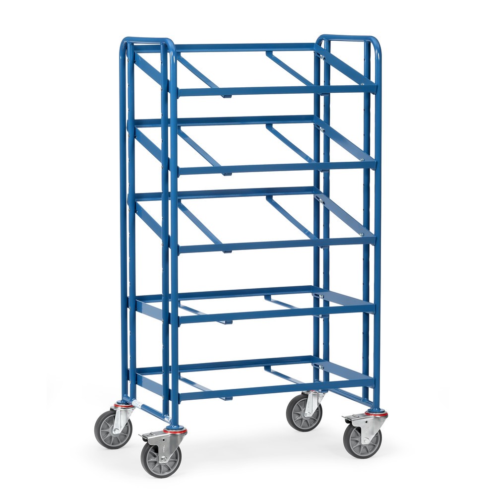 Obraz produktu: Wózek piętrowy na pojemniki euro fetra®, otwarta rama, udźwig 300 kg, 5 x piętro o wymiarach 820 × 610 mm