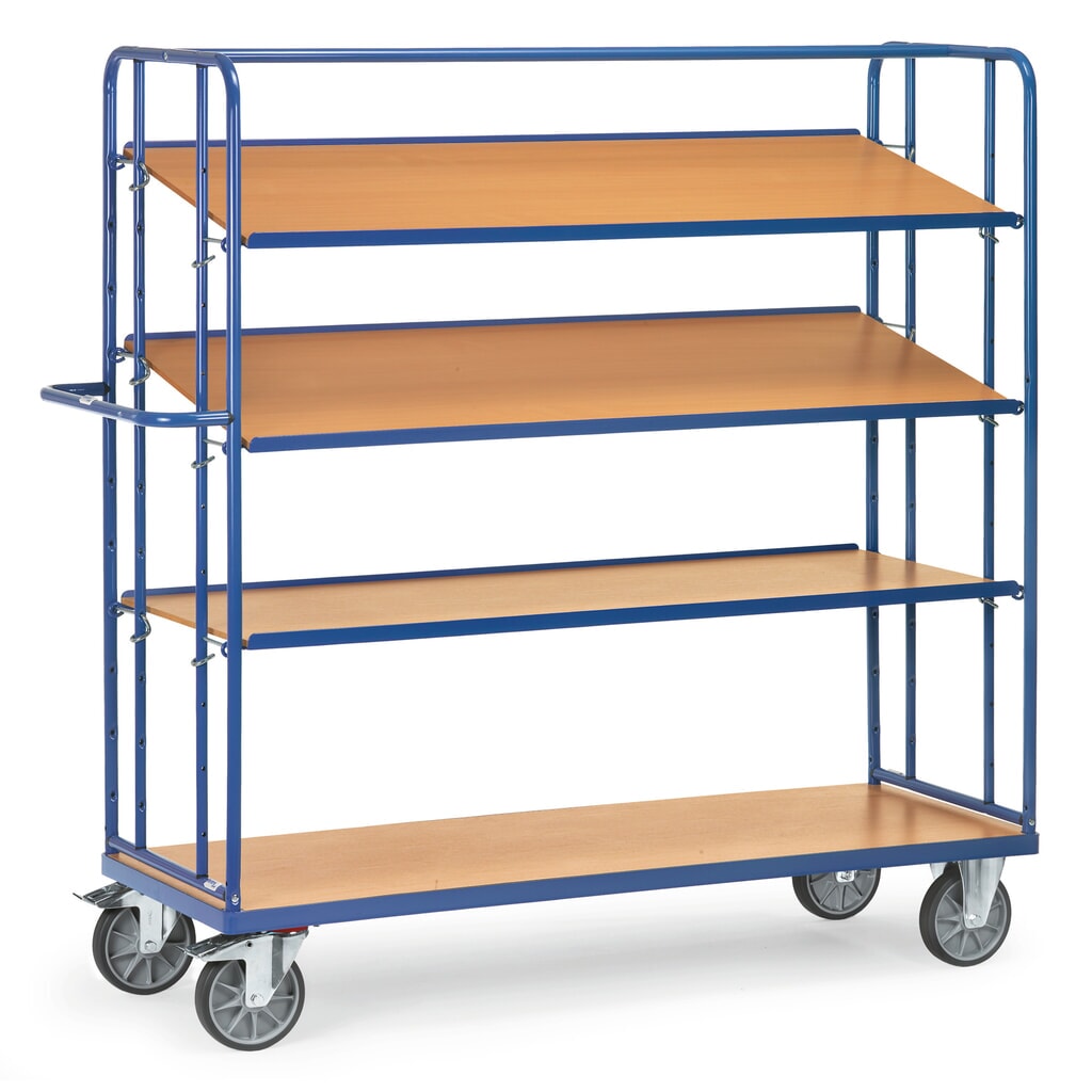 Zdjęcie produktu nr 1: Wózek piętrowy na pojemniki euro fetra®, udźwig 500 kg, 4 poz. po 1250 × 610 mm