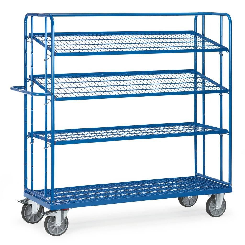 Zdjęcie produktu: Wózek piętrowy na pojemniki euro fetra®, udźwig 500 kg, z półkami rusztowymi po 1 250 × 610 mm
