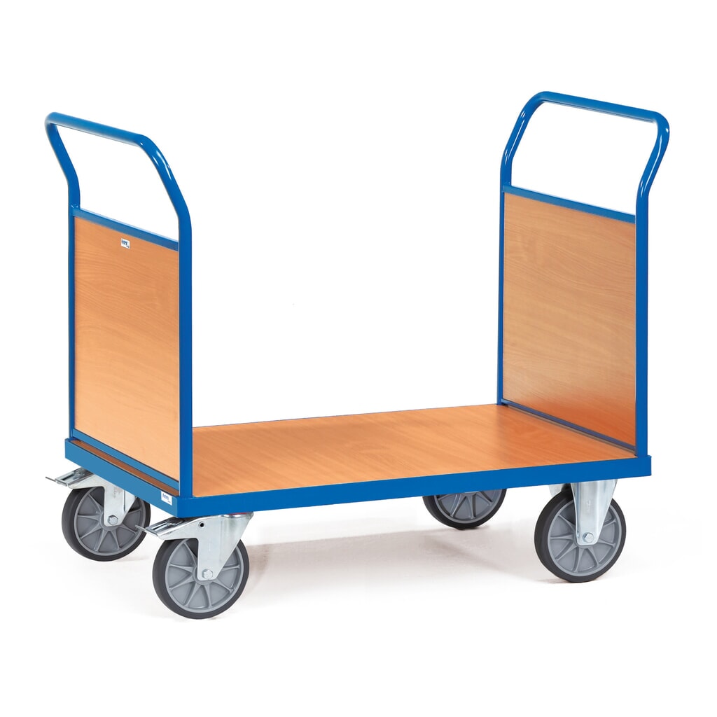 Zdjęcie produktu: Wózek platformowy fetra®, z drewnianymi ścianami z 2 stron, powierzchnia ładunkowa szer. × gł. 500 × 850 mm