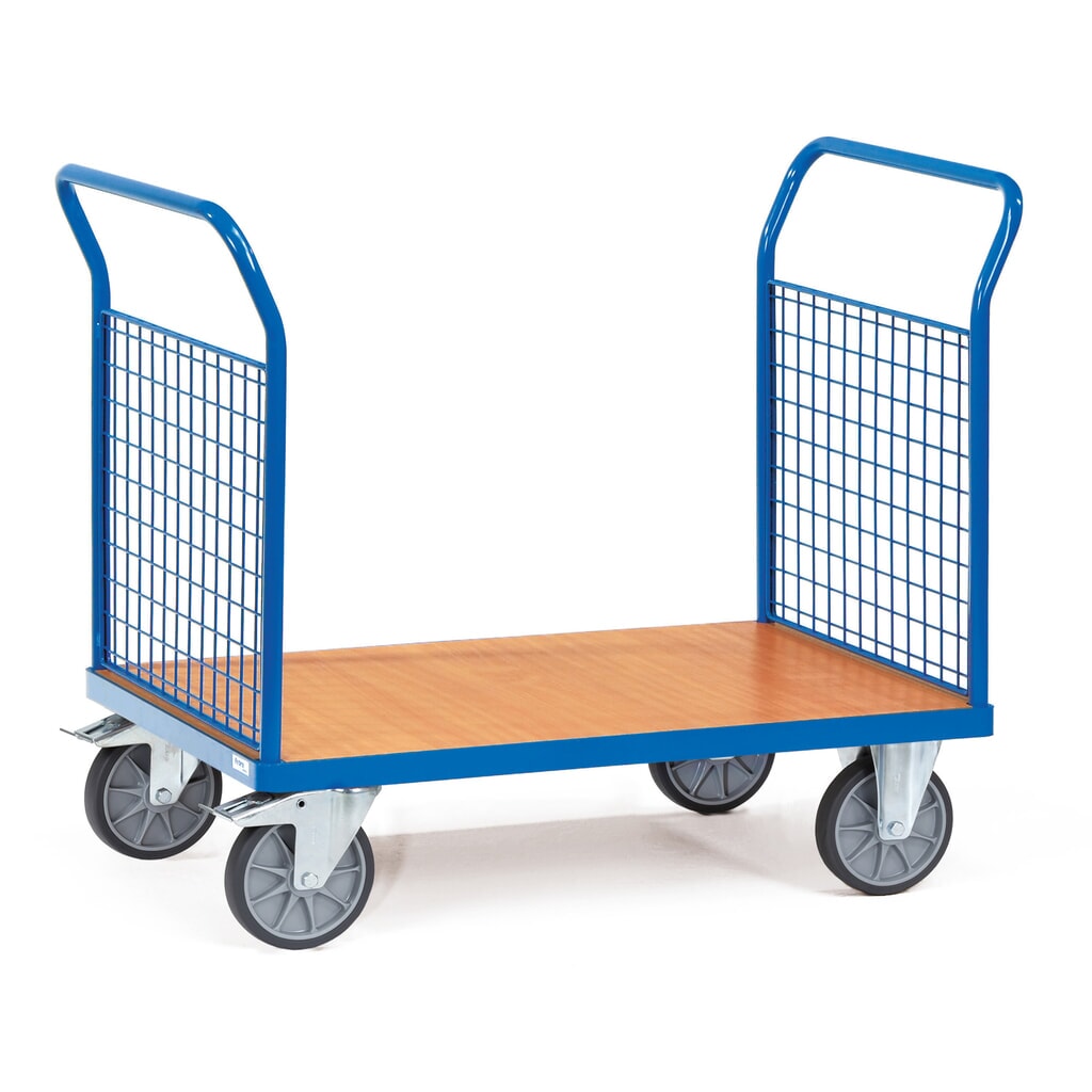 Wózek platformowy fetra®, ze ścianami kratowymi z 2 stron, powierzchnia ładunkowa szer. × gł. 500 × 850 mm Zdjęcie produktu: Wózek platformowy fetra®, ze ścianami kratowymi z 2 stron, powierzchnia ładunkowa szer. × gł. 500 × 850 mm