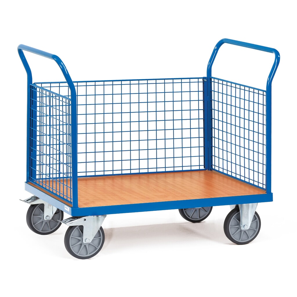 Wózek platformowy fetra®, ze ścianami kratowymi z 3 stron, powierzchnia ładunkowa szer. × gł. 500 × 850 mm Zdjęcie produktu: Wózek platformowy fetra®, ze ścianami kratowymi z 3 stron, powierzchnia ładunkowa szer. × gł. 500 × 850 mm