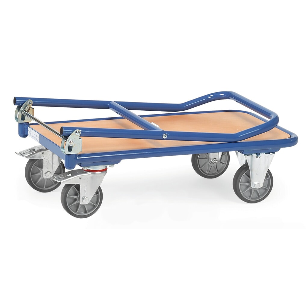 Zdjęcie produktu nr 4: Wózek platformowy fetra® z drewnianą powierzchnią ładunkową, kabłąk składany, szer. x gł. 600 x 900 mm, udźwig 250 kg