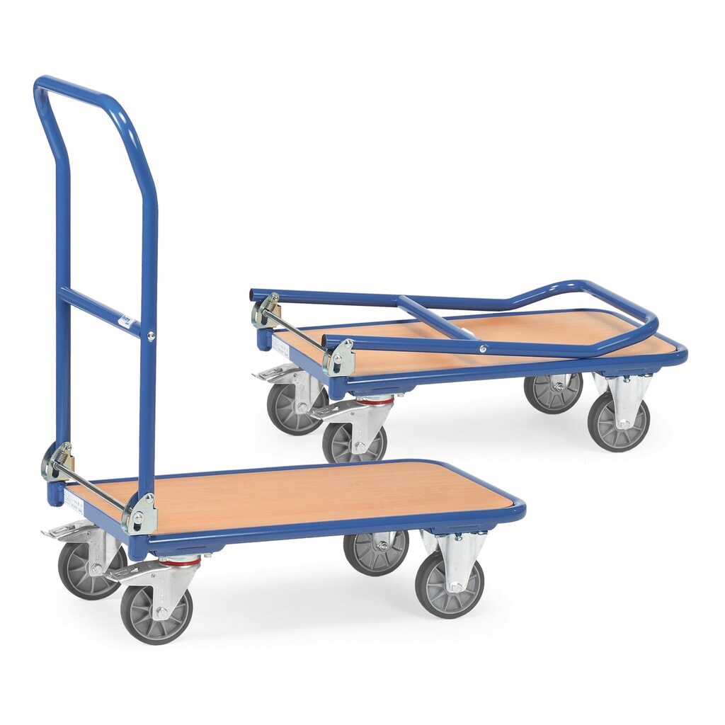 Wózek platformowy fetra® z drewnianą powierzchnią ładunkową, kabłąk składany, szer. x gł. 450 x 720 mm, udźwig 250 kg Zdjęcie produktu: Wózek platformowy fetra® z drewnianą powierzchnią ładunkową, kabłąk składany, szer. x gł. 450 x 720 mm, udźwig 250 kg