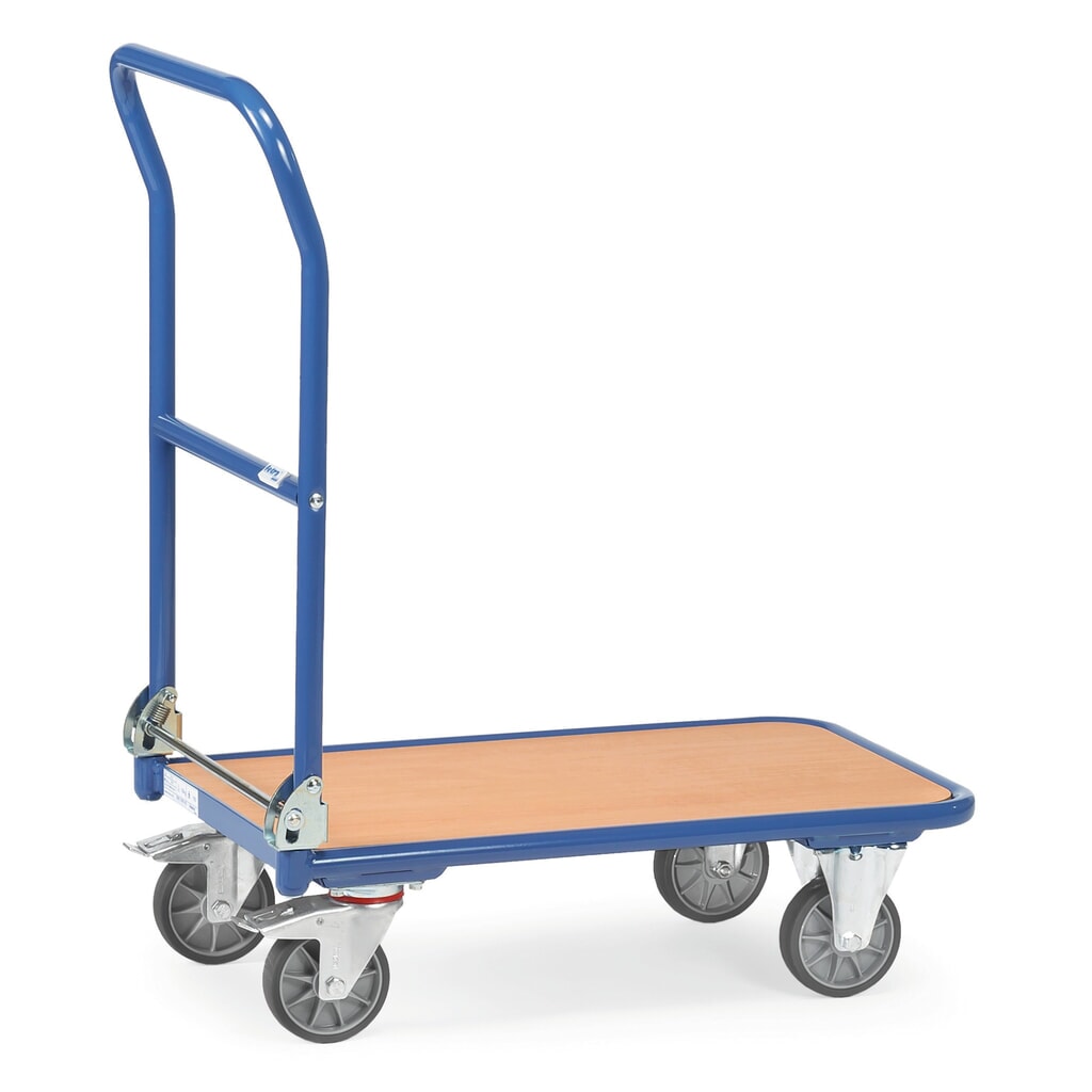 Zdjęcie produktu nr 5: Wózek platformowy fetra® z drewnianą powierzchnią ładunkową, kabłąk składany, szer. x gł. 600 x 900 mm, udźwig 250 kg