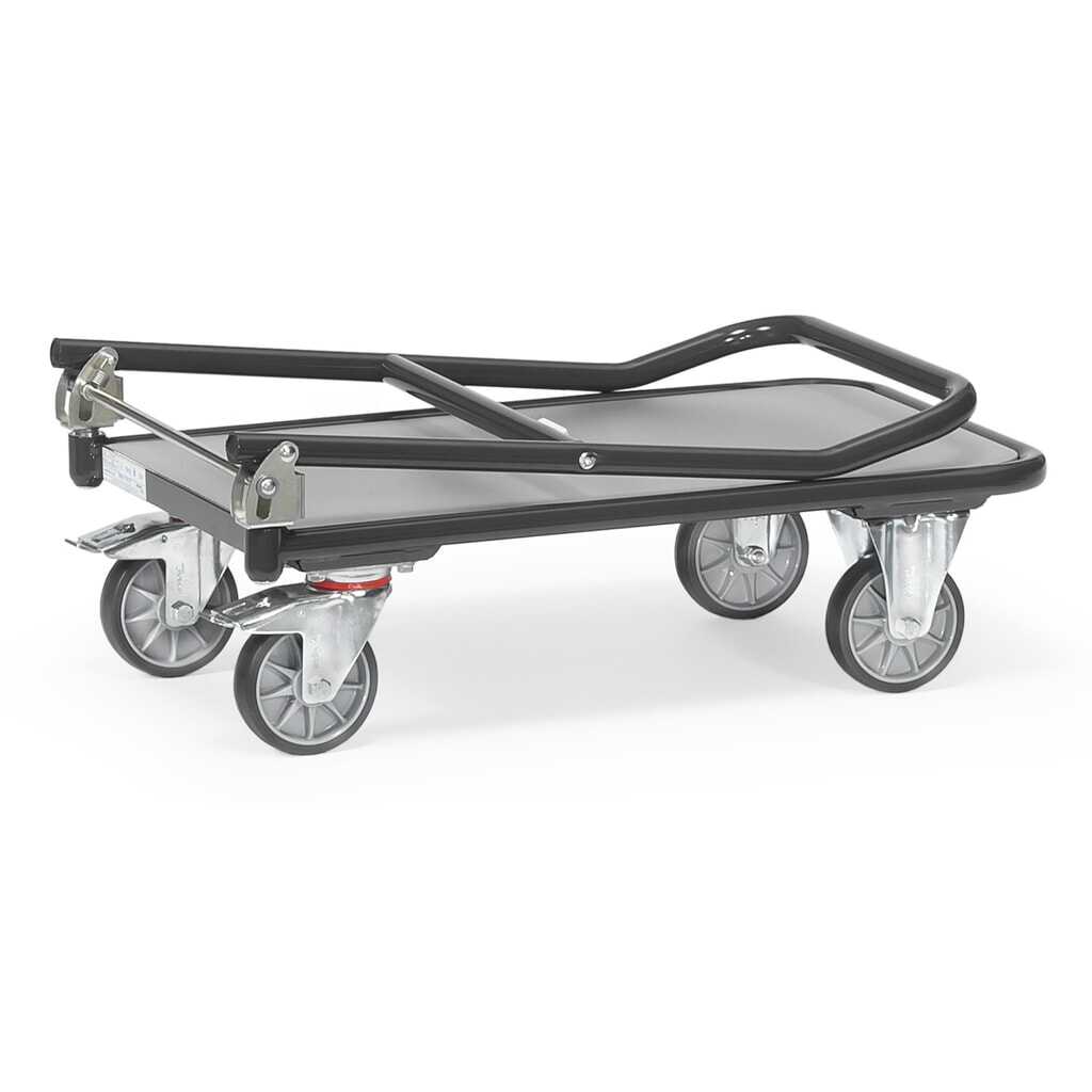Wózek platformowy fetra® z drewnianą powierzchnią ładunkową, kabłąk składany, szer. x gł. 600 x 900 mm, udźwig 250 kg, kolor antracytowy szary Zdjęcie produktu nr 3: Wózek platformowy fetra® z drewnianą powierzchnią ładunkową, kabłąk składany, szer. x gł. 600 x 900 mm, udźwig 250 kg, kolor antracytowy szary