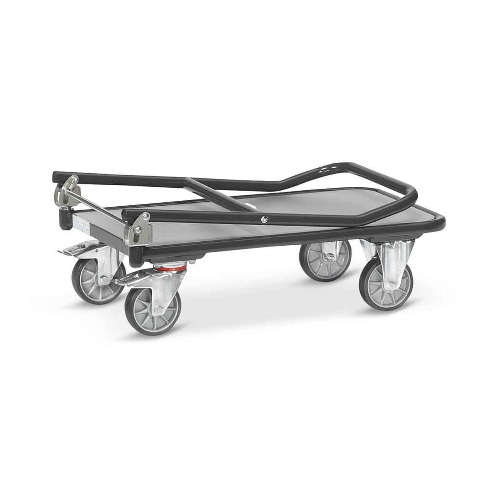 Wózek platformowy fetra® z drewnianą powierzchnią ładunkową, kabłąk składany, szer. x gł. 600 x 900 mm, udźwig 250 kg, kolor antracytowy szary Zdjęcie produktu nr 5: Wózek platformowy fetra® z drewnianą powierzchnią ładunkową, kabłąk składany, szer. x gł. 600 x 900 mm, udźwig 250 kg, kolor antracytowy szary