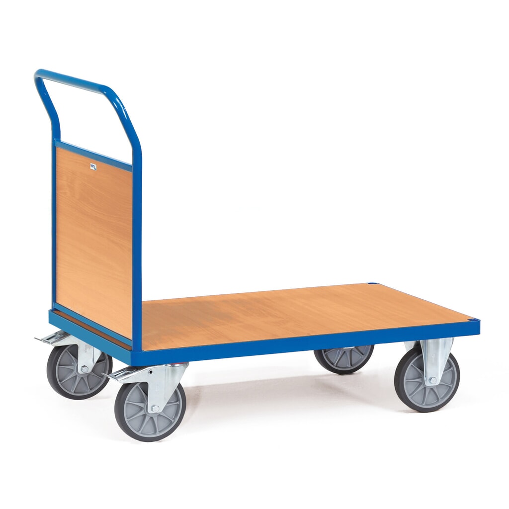 Zdjęcie produktu nr 1: Wózek platformowy fetra®, z drewnianą ścianą czołową, powierzchnia ładunkowa szer. x gł. 600 x 1000 mm