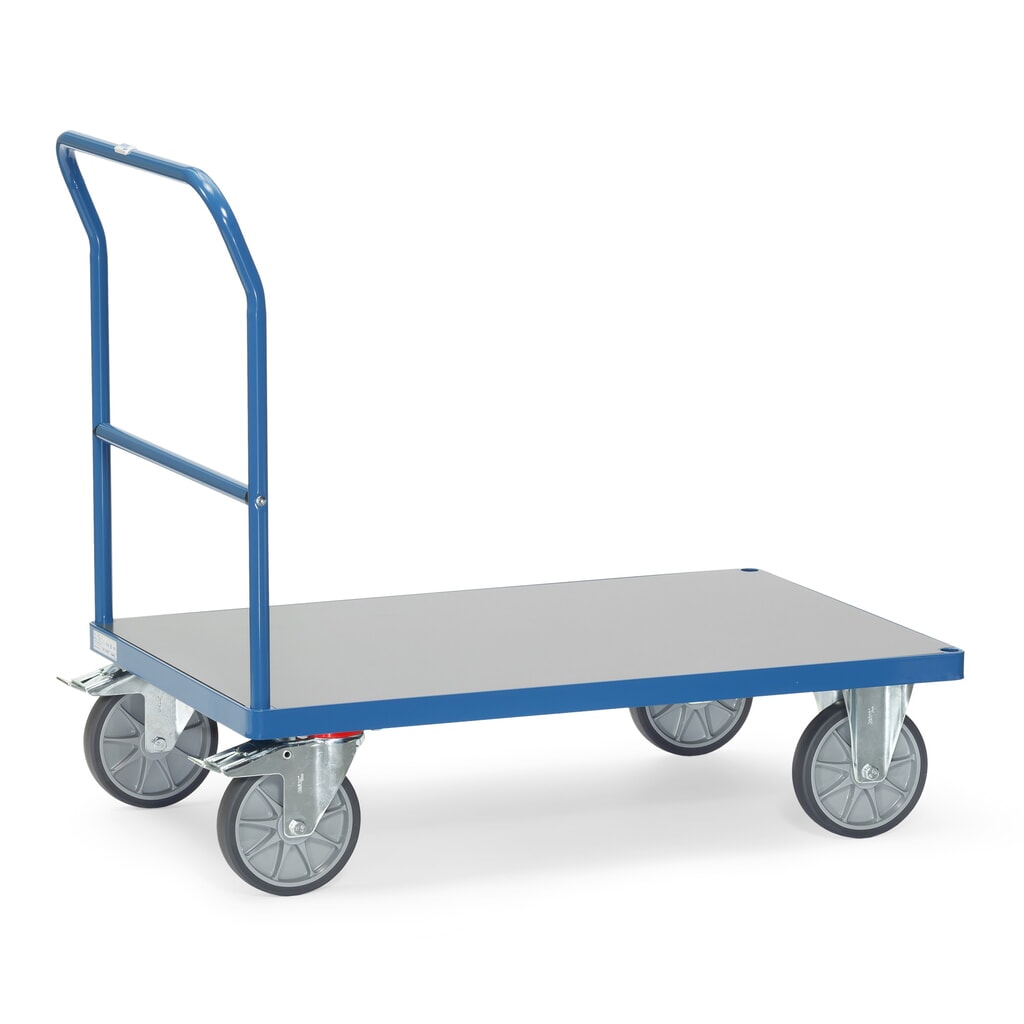 Zdjęcie produktu nr 1: Wózek platformowy fetra®, z pałąkiem do pchania, odporna na warunki pogodowe powierzchnia ładunkowa szer. x gł. 700 x 1000 mm, niebieski brylantowy