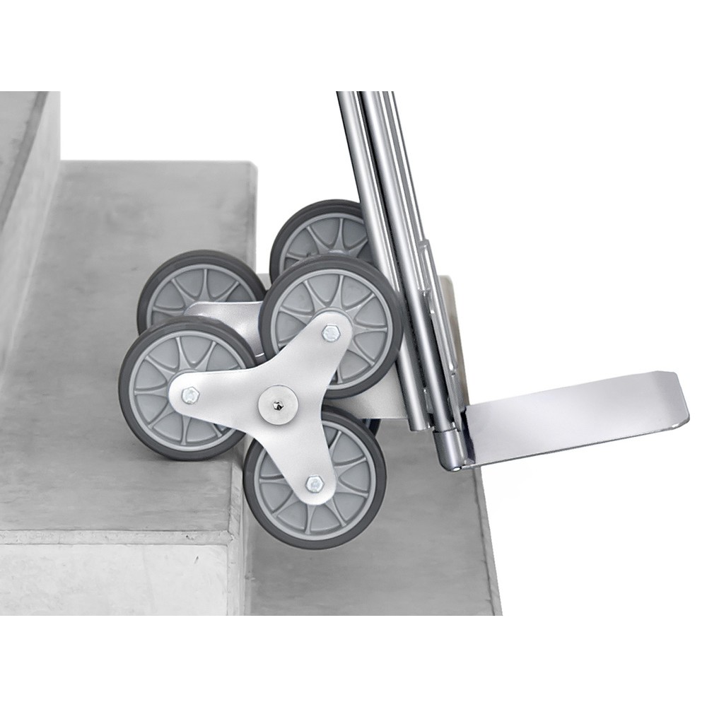 Zdjęcie produktu nr 2: Wózek schodowy fetra®, 3-ramienna gwiazda kół, udźwig 200 kg, szufla szer. × gł. 320 × 250 mm, aluminium