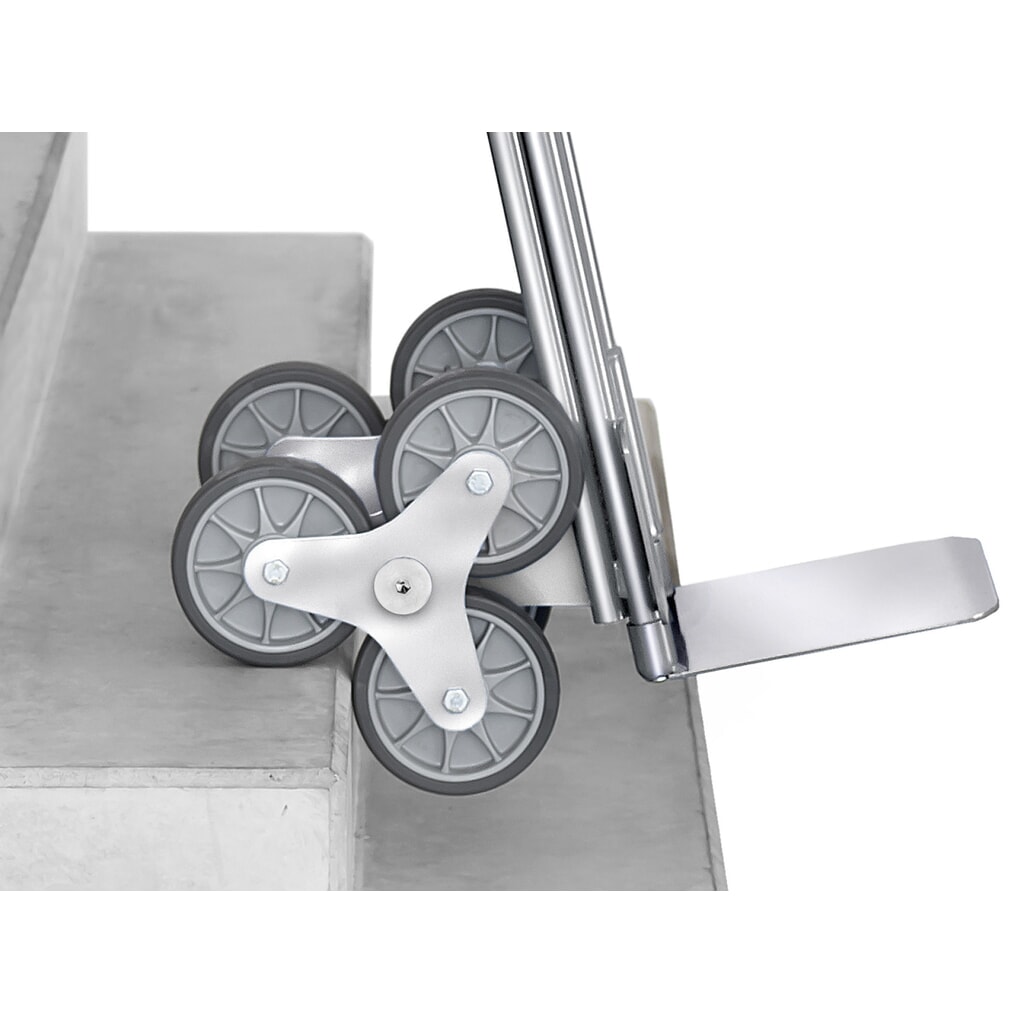 Zdjęcie produktu nr 3: Wózek schodowy fetra®, 3-ramienna gwiazda kół, udźwig 200 kg, szufla szer. × gł. 480 × 300 mm, aluminium