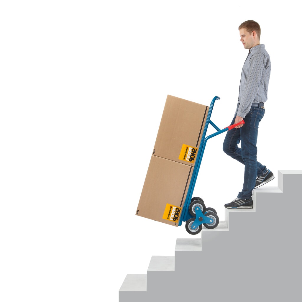 Wózek schodowy fetra®, 3-ramienna gwiazda kół, udźwig 200 kg, szufla szer. × gł. 480 × 300 mm, aluminium Zdjęcie produktu nr 4: Wózek schodowy fetra®, 3-ramienna gwiazda kół, udźwig 200 kg, szufla szer. × gł. 480 × 300 mm, aluminium