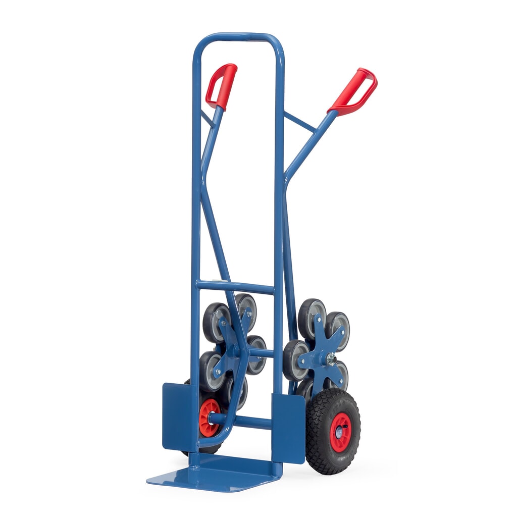 Zdjęcie produktu: Wózek schodowy fetra®, 5-ramienna gwiazda kół, udźwig 200 kg, szufla szer. × gł. 320 × 250 mm, stal