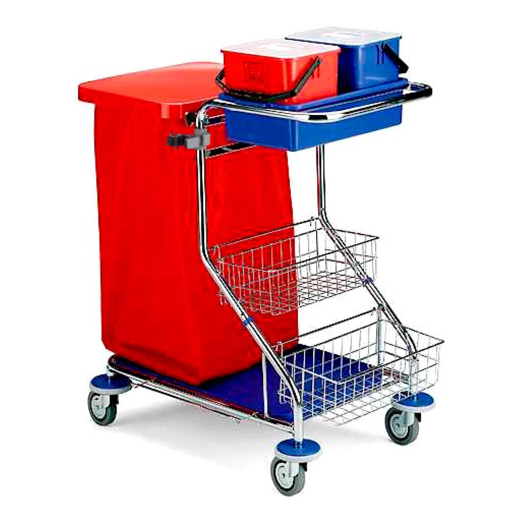 Wózek serwisowy Chrom I, 2 x 6 l, 2 kosze na przybory, uchwyt na drążek, rama mocująca na worek na odpady 120 litrów, taca zbierająca Zdjęcie produktu: Wózek serwisowy Chrom I, 2 x 6 l, 2 kosze na przybory, uchwyt na drążek, rama mocująca na worek na odpady 120 litrów, taca zbierająca