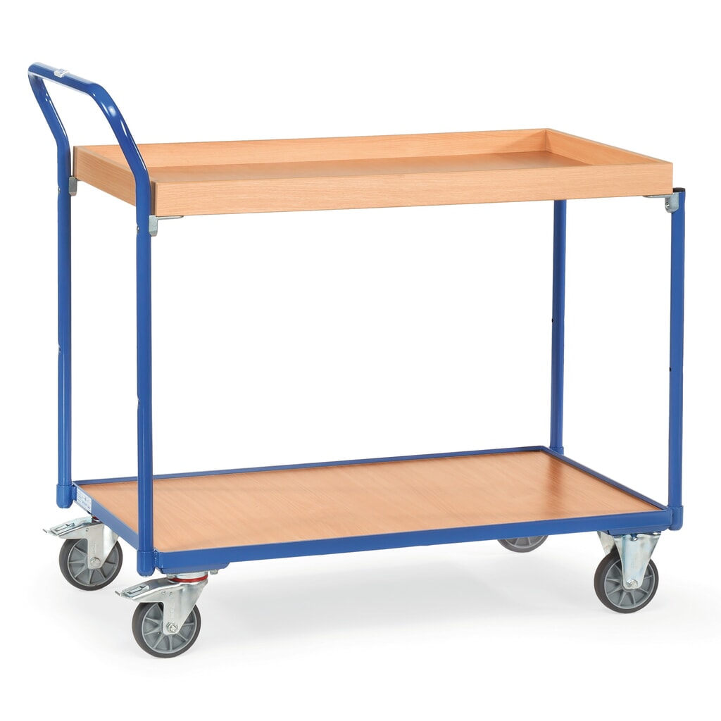 Zdjęcie produktu: Wózek stołowy fetra® z 1 drewnianą podłogą + 1 drewnianym pojemnikiem po 1000 x 600 mm, wysokość 1030 mm