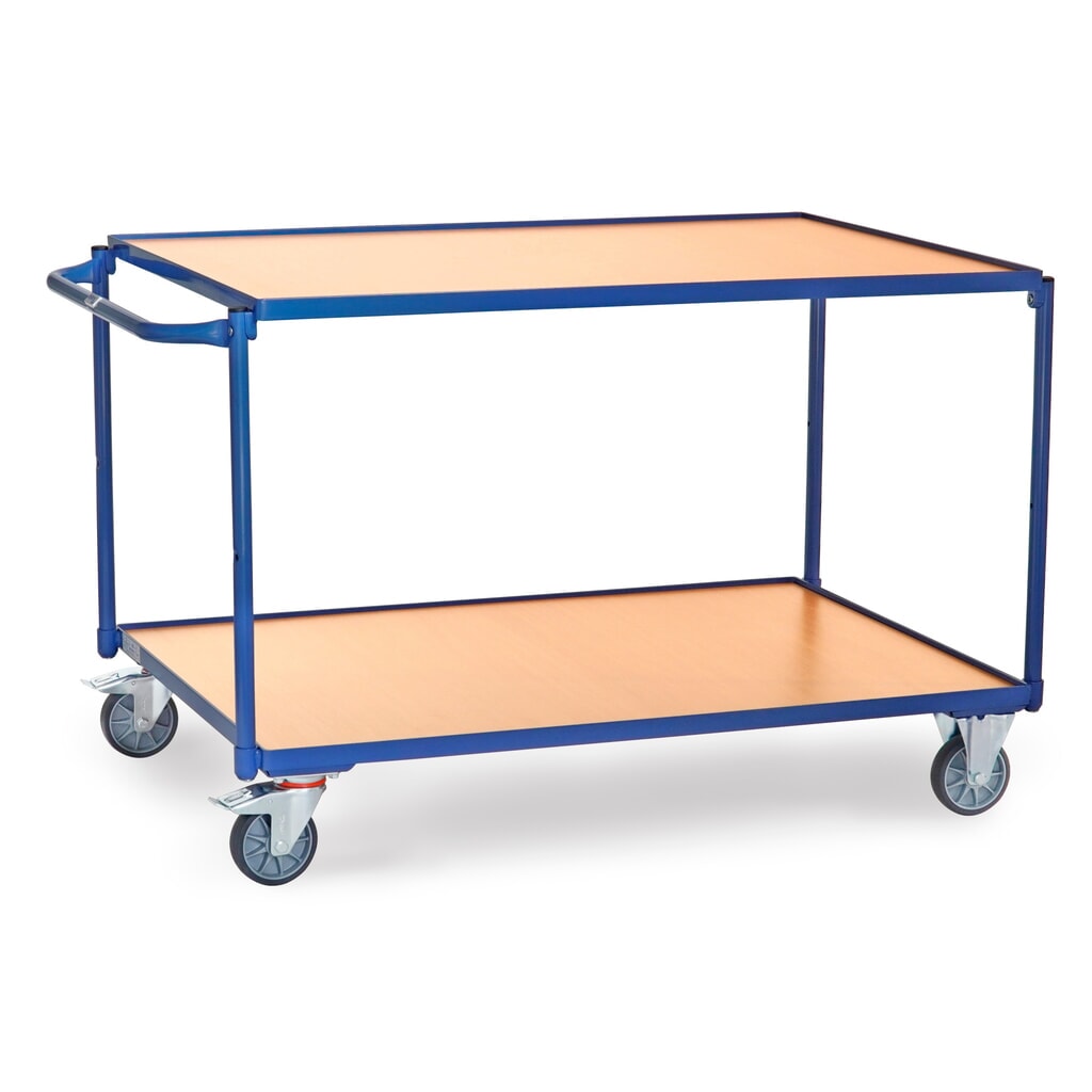 Zdjęcie produktu: Wózek stołowy fetra®, udźwig 300 kg, 2 piętra o wymiarach 1200 × 800 mm, poziomy pałąk do pchania