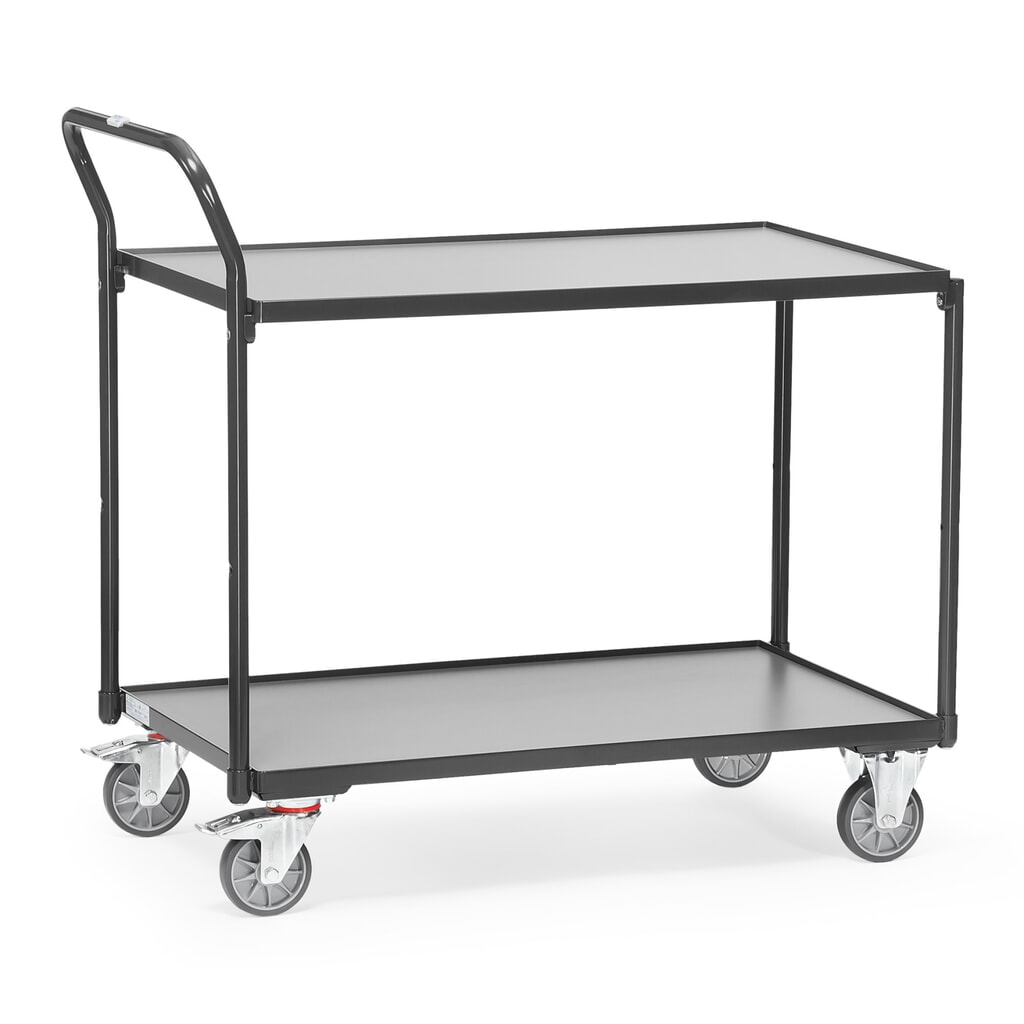 Wózek stołowy fetra®, udźwig 300 kg, 2 piętra o wymiarach 1000 × 600 mm, pionowy pałąk do pchania, kolor antracytowy szary Zdjęcie produktu: Wózek stołowy fetra®, udźwig 300 kg, 2 piętra o wymiarach 1000 × 600 mm, pionowy pałąk do pchania, kolor antracytowy szary
