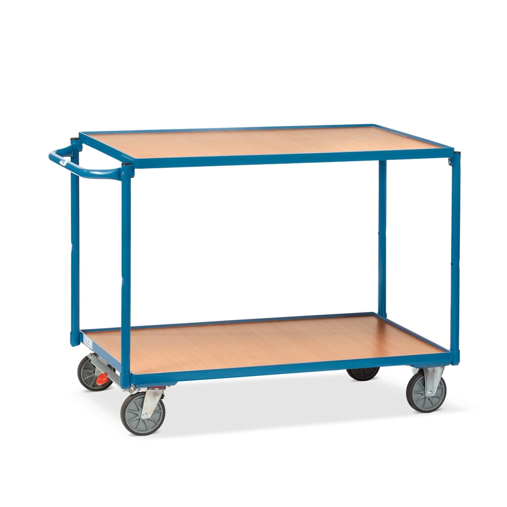 Wózek stołowy fetra®, udźwig 300 kg, 2 piętra o wymiarach 1000 × 600 mm, poziomy pałąk do pałąk do pchania, z centralnym hamulcem Zdjęcie produktu nr 1: Wózek stołowy fetra®, udźwig 300 kg, 2 piętra o wymiarach 1000 × 600 mm, poziomy pałąk do pałąk do pchania, z centralnym hamulcem