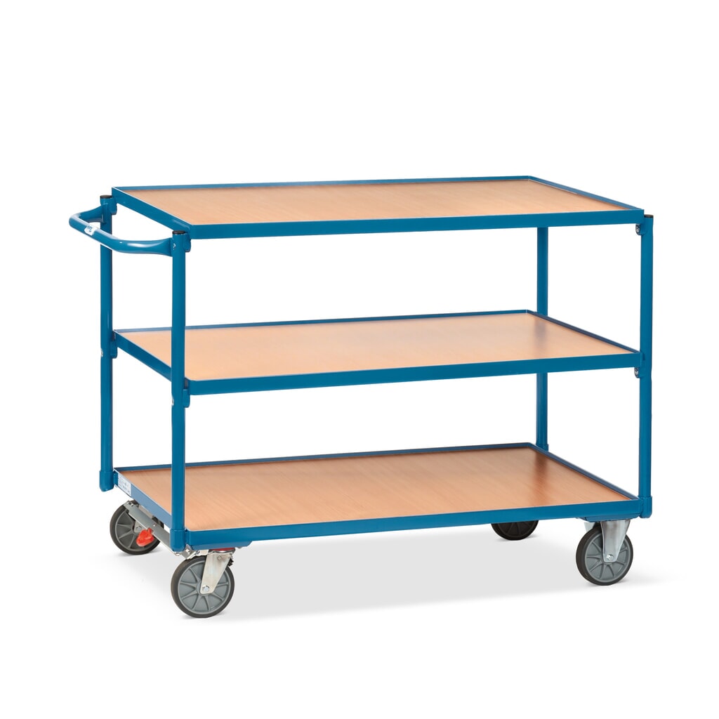 Wózek stołowy fetra®, udźwig 300 kg, 3 poziomy o wymiarach 850 × 500 mm, poziomy pałąk do pałąk do pchania, z centralnym hamulcem Zdjęcie produktu nr 1: Wózek stołowy fetra®, udźwig 300 kg, 3 poziomy o wymiarach 850 × 500 mm, poziomy pałąk do pałąk do pchania, z centralnym hamulcem