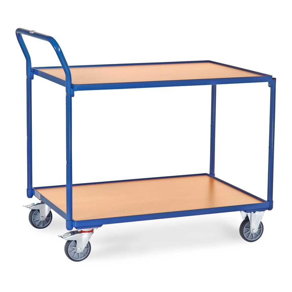 Wózek stołowy fetra®, udźwig 300 kg, 2 piętra o wymiarach 1000 × 700 mm, pionowy pałąk do pchania Zdjęcie produktu: Wózek stołowy fetra®, udźwig 300 kg, 2 piętra o wymiarach 1000 × 700 mm, pionowy pałąk do pchania
