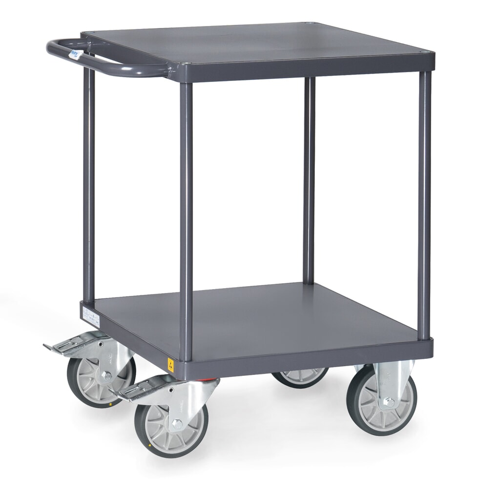 Wózek stołowy i montażowy fetra® ESD z półkami z blachy stalowej o wymiarach 600 x 600 mm każda Zdjęcie produktu: Wózek stołowy i montażowy fetra® ESD z półkami z blachy stalowej o wymiarach 600 x 600 mm każda