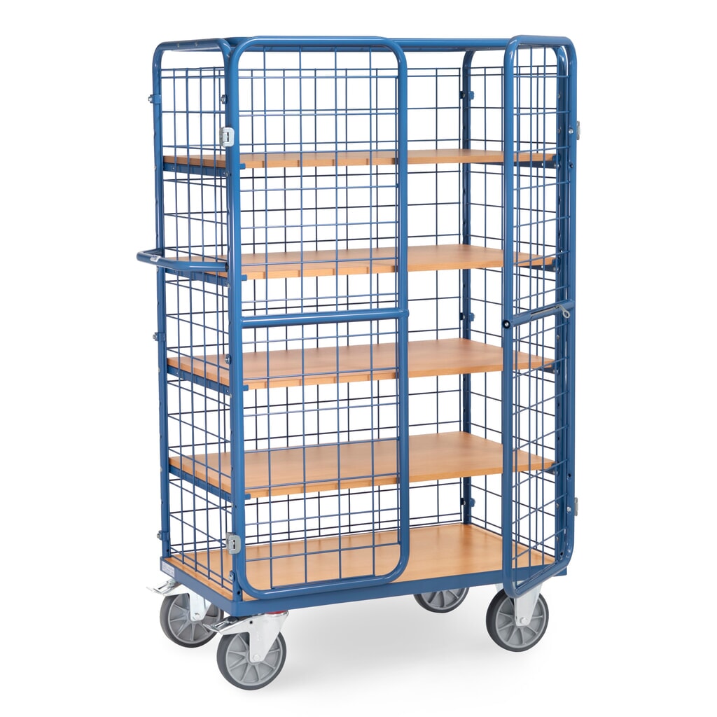 Wózek z szafką fetra®, udźwig 600 kg, ściany kratowe, z drzwiami dwuskrzydłowymi, 5 pięter o wymiarach 1000 × 600 mm Zdjęcie produktu: Wózek z szafką fetra®, udźwig 600 kg, ściany kratowe, z drzwiami dwuskrzydłowymi, 5 pięter o wymiarach 1000 × 600 mm