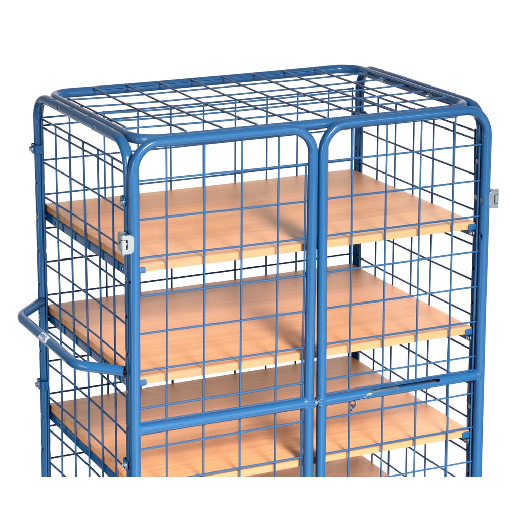 Zdjęcie produktu nr 4: Wózek z szafką fetra®, udźwig 600 kg, ściany kratowe, z drzwiami dwuskrzydłowymi, 5 pięter o wymiarach 1000 × 600 mm