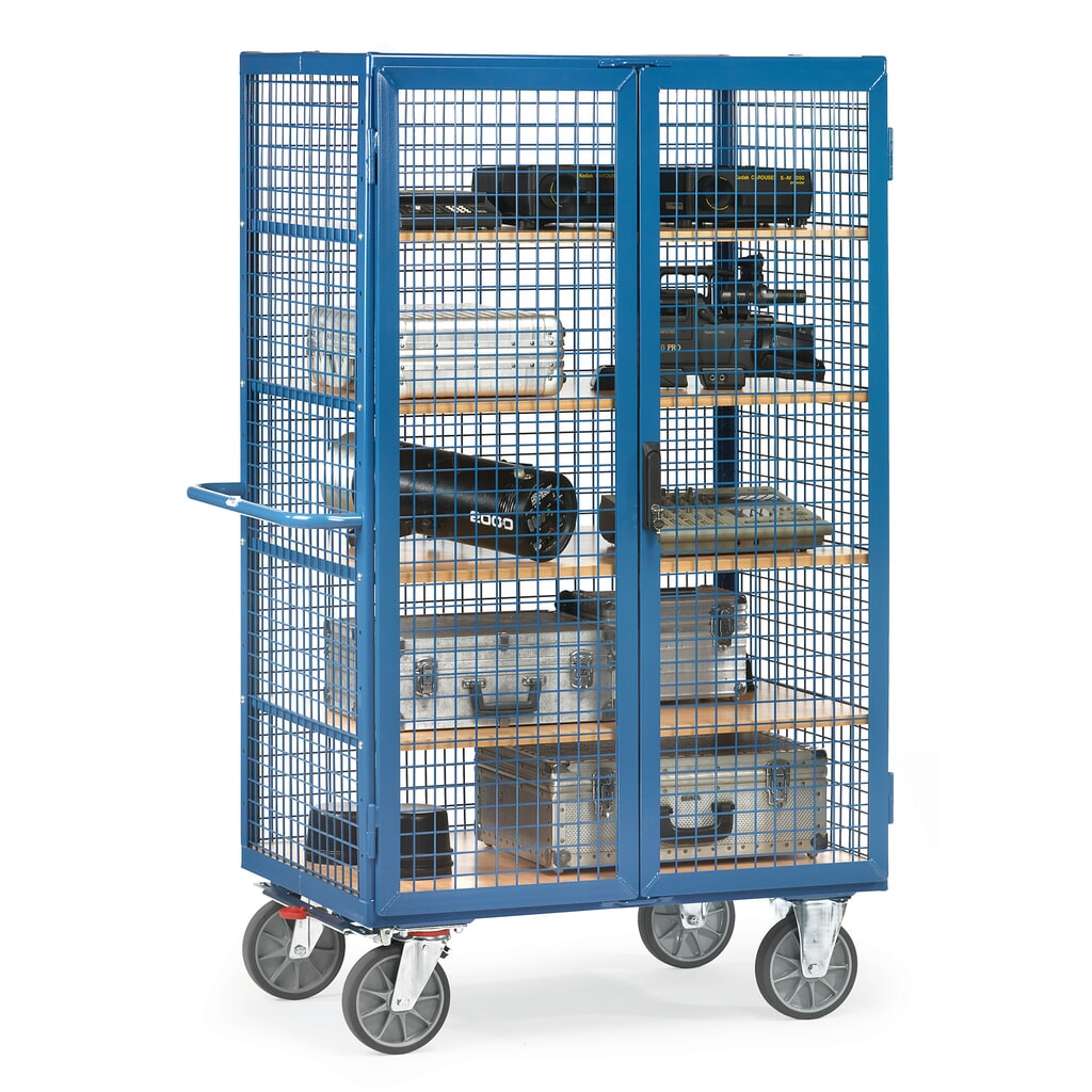 Wózek z szafką fetra®, udźwig 750 kg, ściany kratowe, z drzwiami dwuskrzydłowymi, 5 pięter o wymiarach 1 200 × 780 mm Zdjęcie produktu nr 3: Wózek z szafką fetra®, udźwig 750 kg, ściany kratowe, z drzwiami dwuskrzydłowymi, 5 pięter o wymiarach 1 200 × 780 mm