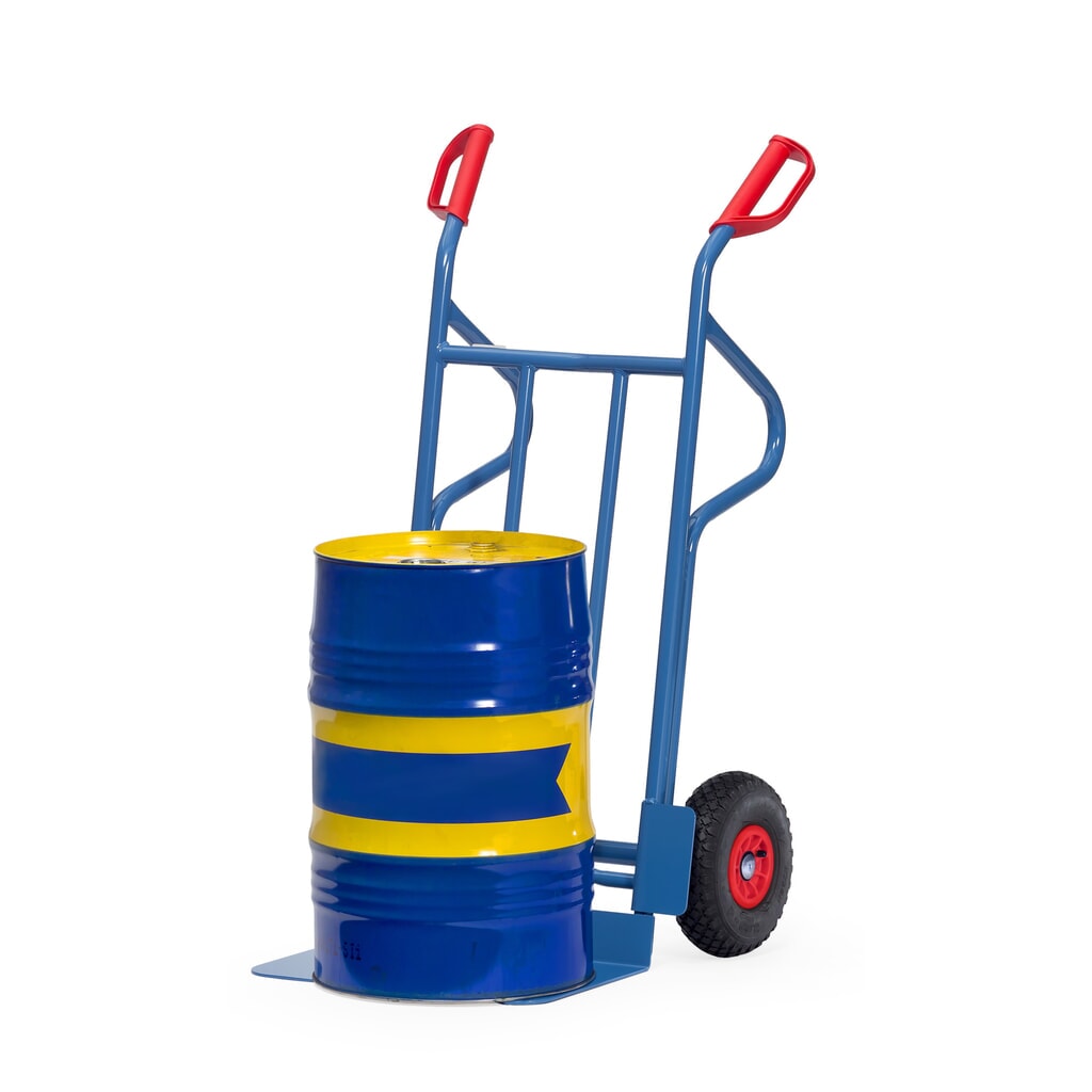Zdjęcie produktu nr 3: Wózek transportowy fetra®, wysokość 1200 mm, udźwig 350 kg, szufla szer. x gł. 480 x 300 mm, z pałąkami do odkładania, ogumienie pneumatyczne