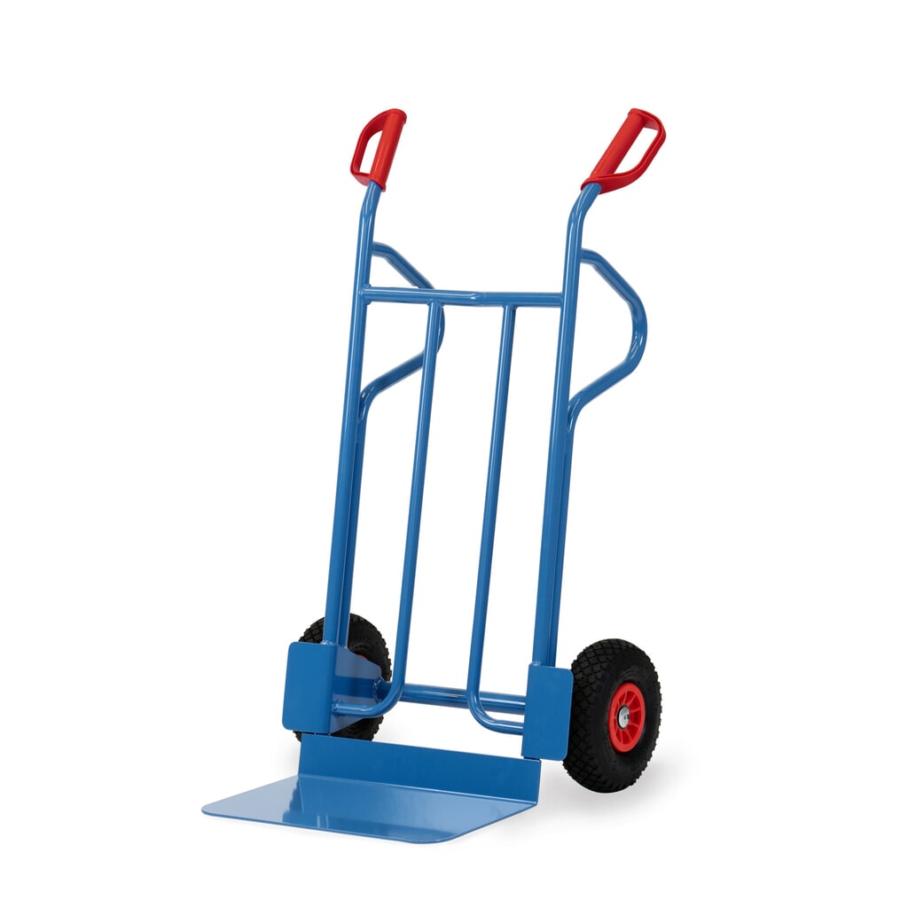 Zdjęcie produktu nr 1: Wózek transportowy fetra®, wysokość 1200 mm, udźwig 350 kg, szufla szer. x gł. 480 x 300 mm, z pałąkami do odkładania, ogumienie PU